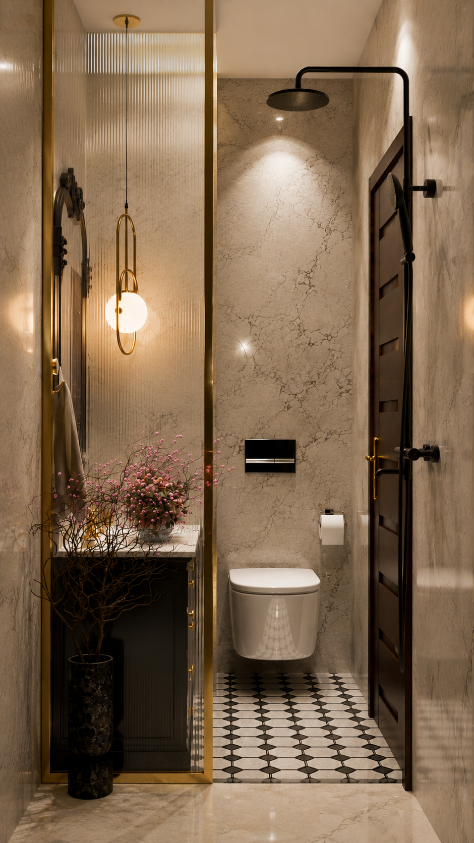 Ground-floor washroom shower and toilet view